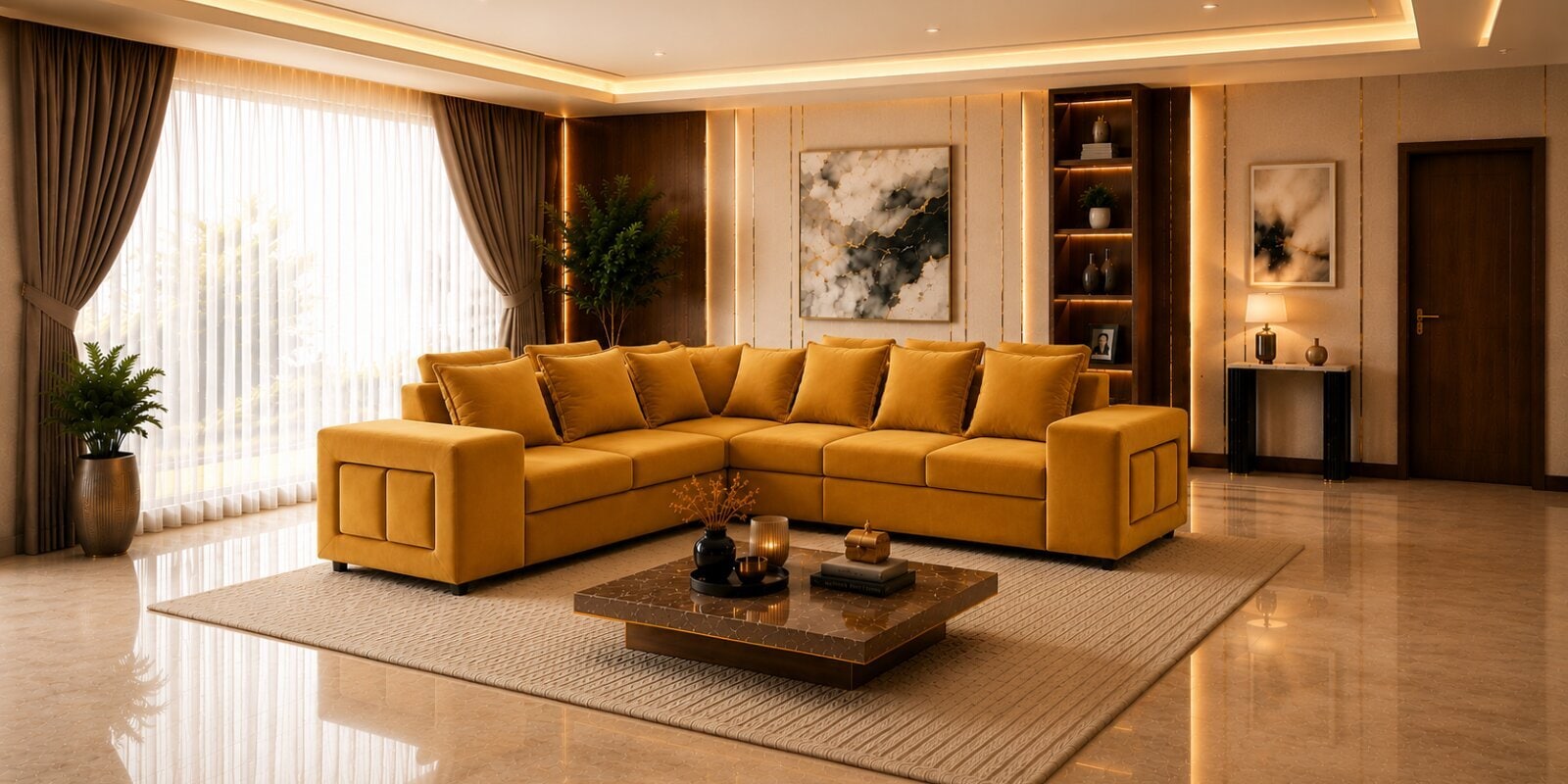 Amanda 6 seater Corner Sofa In Mustard Color