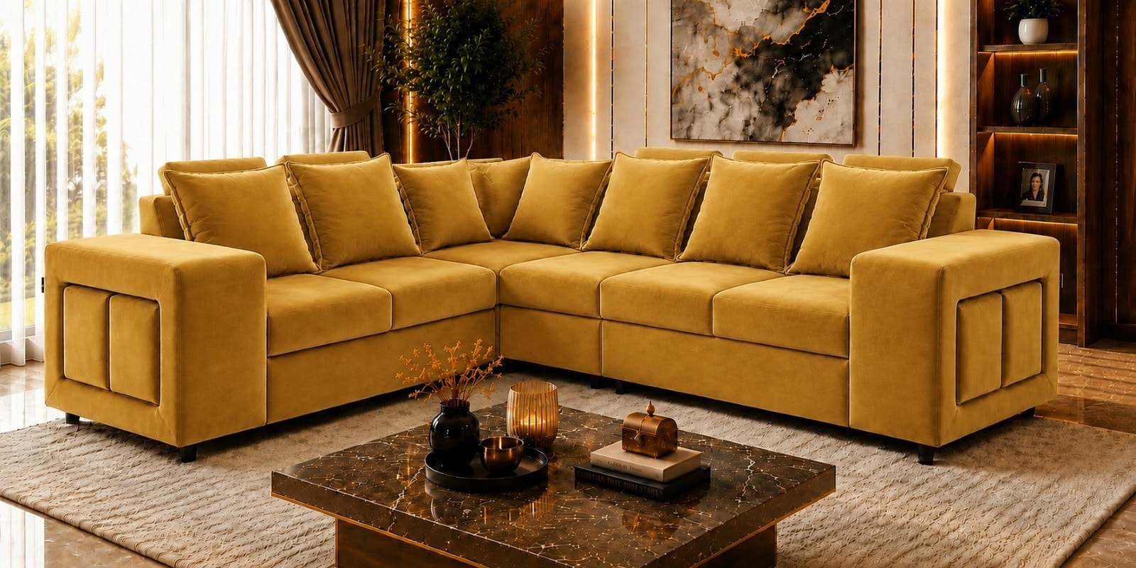 Amanda 6 seater Corner Sofa In Mustard Color Amanda 6 seater Corner Sofa In Mustard Color
