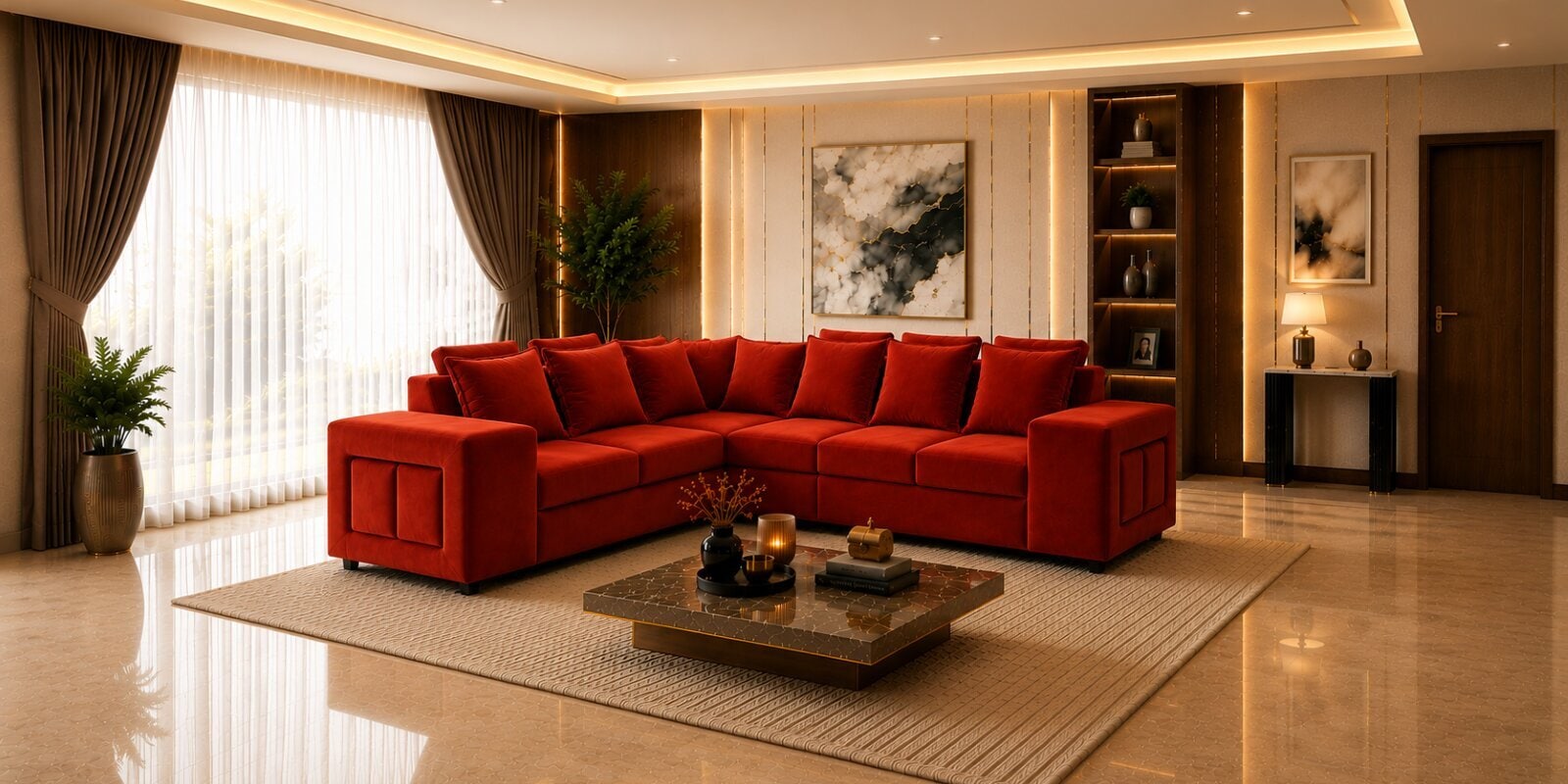Amanda 6 seater Corner Sofa In Orange Color