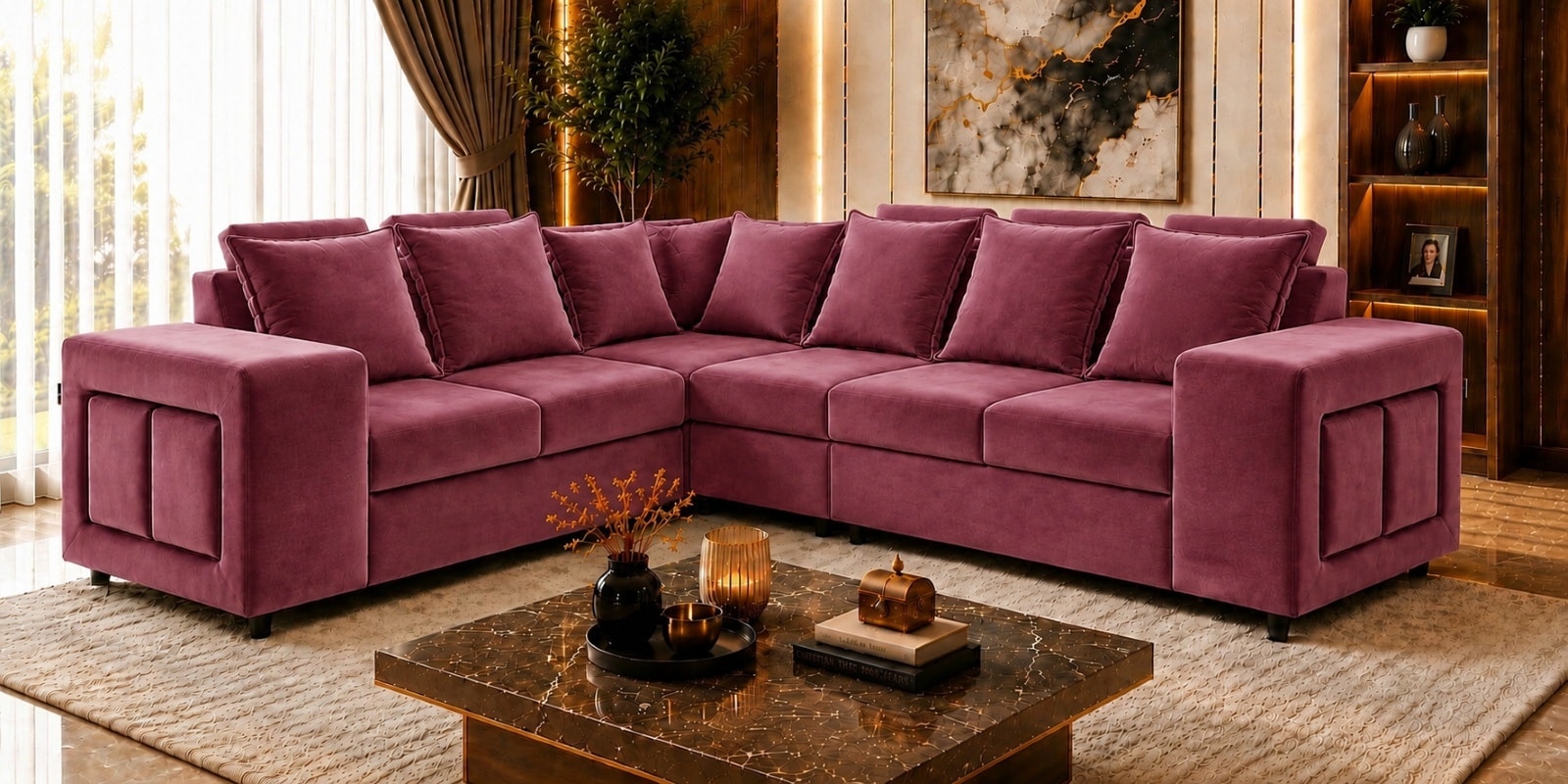 Amanda 6 seater Corner Sofa In Rose Color Amanda 6 seater Corner Sofa In Rose Color