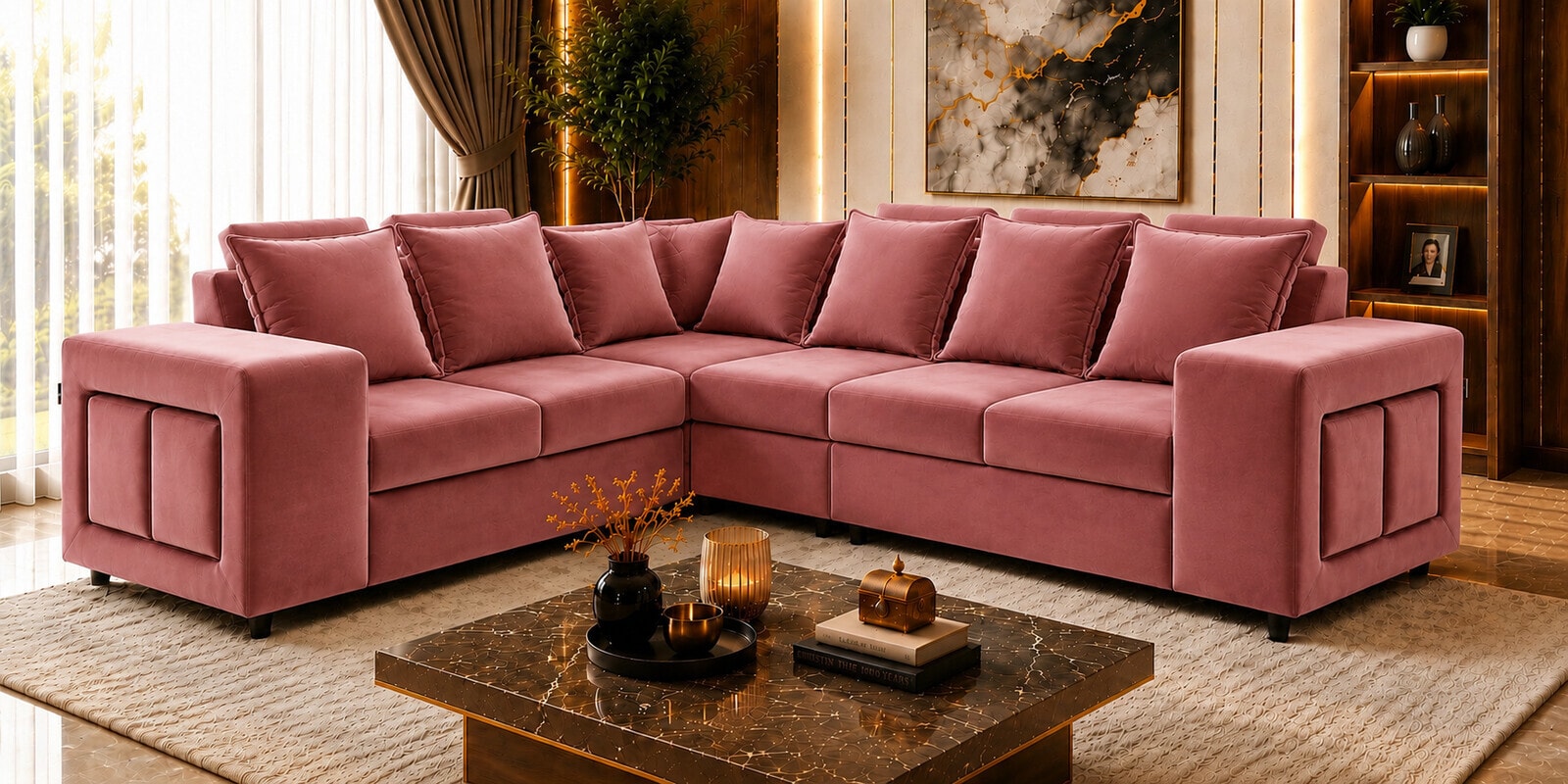 Amanda 6 seater Corner Sofa In Rose Color