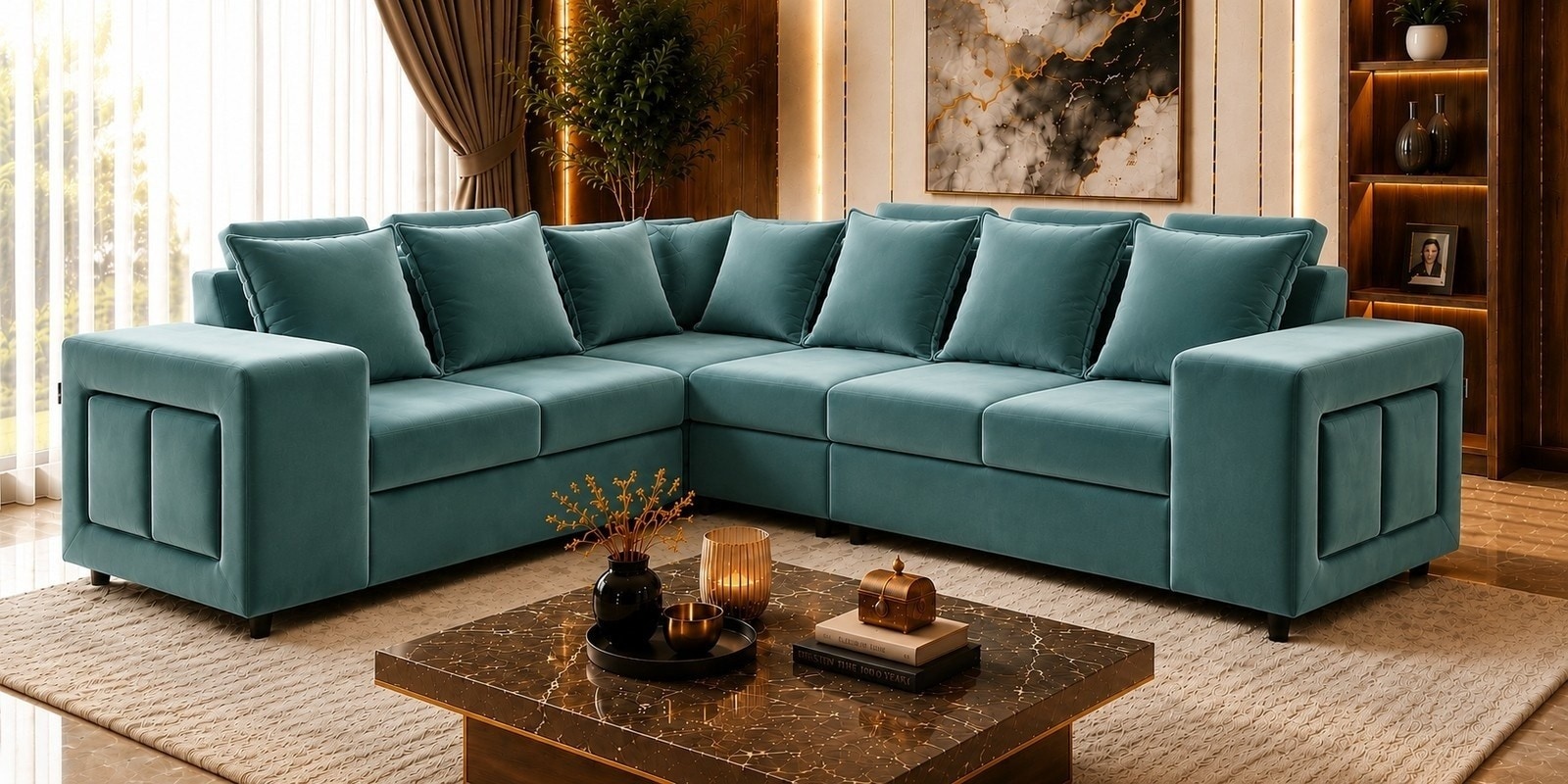 Amanda 6 seater Corner Sofa In Teal Color Amanda 6 seater Corner Sofa In Teal Color