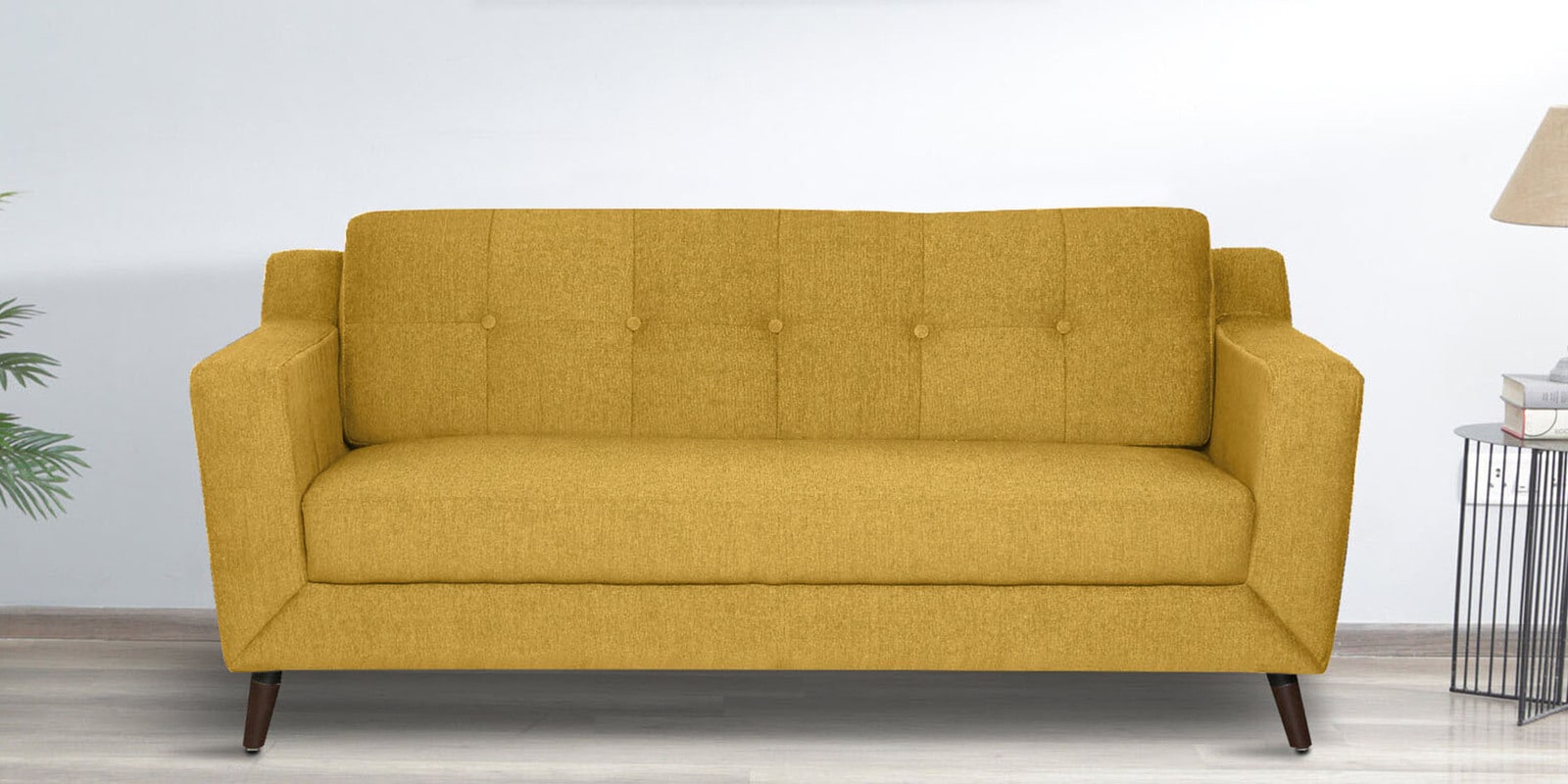 Amanda Fabric 3 Seater Sofa In Camel Yellow Colour