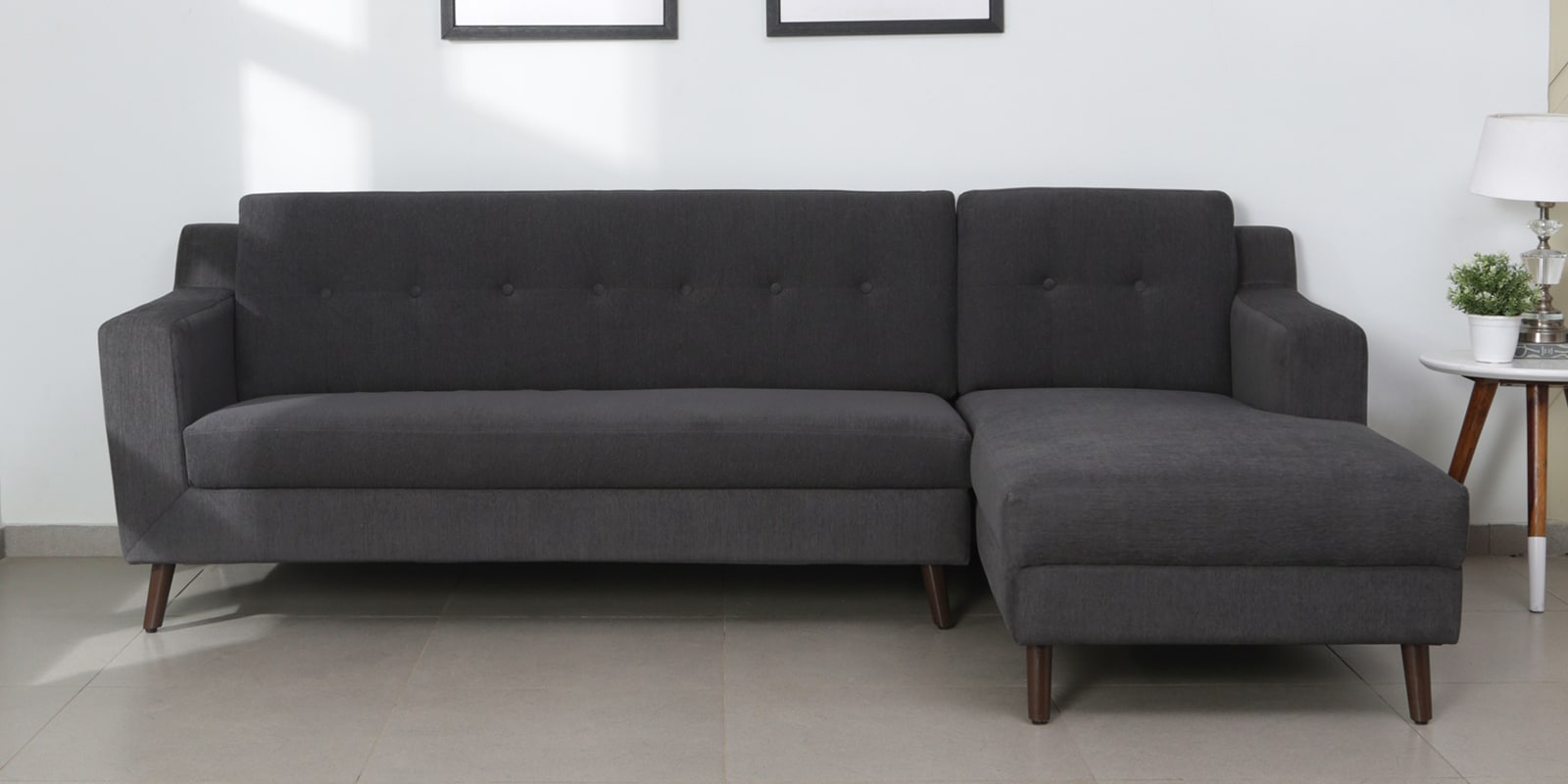 Amanda Fabric LHS Sectional Sofa (3 + Lounger) In Charcoal Grey Colour