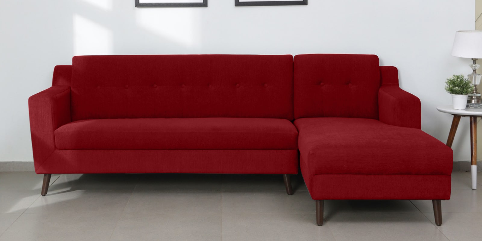 Amanda Fabric LHS Sectional Sofa (3 + Lounger) In Garnet Red Colour