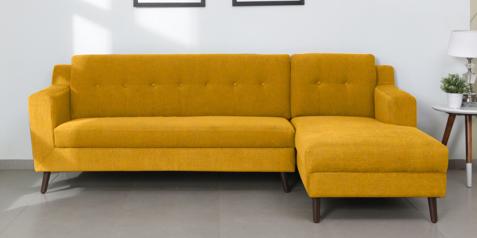 Buy Amanda Fabric LHS Sectional Sofa (3 + Lounger) In Mustard Yellow