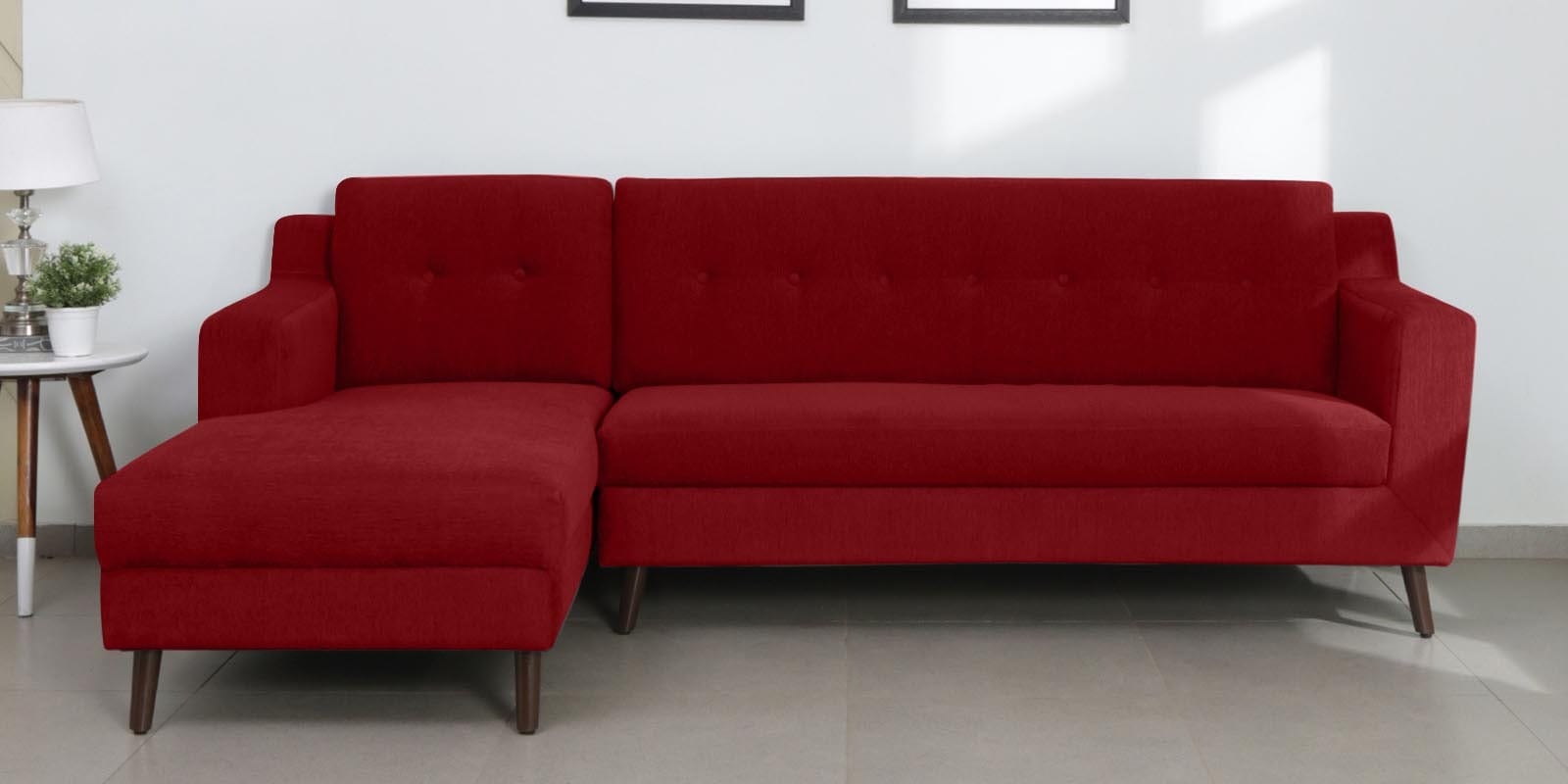 Amanda Fabric RHS Sectional Sofa (3 + Lounger) In Garnet Red Colour