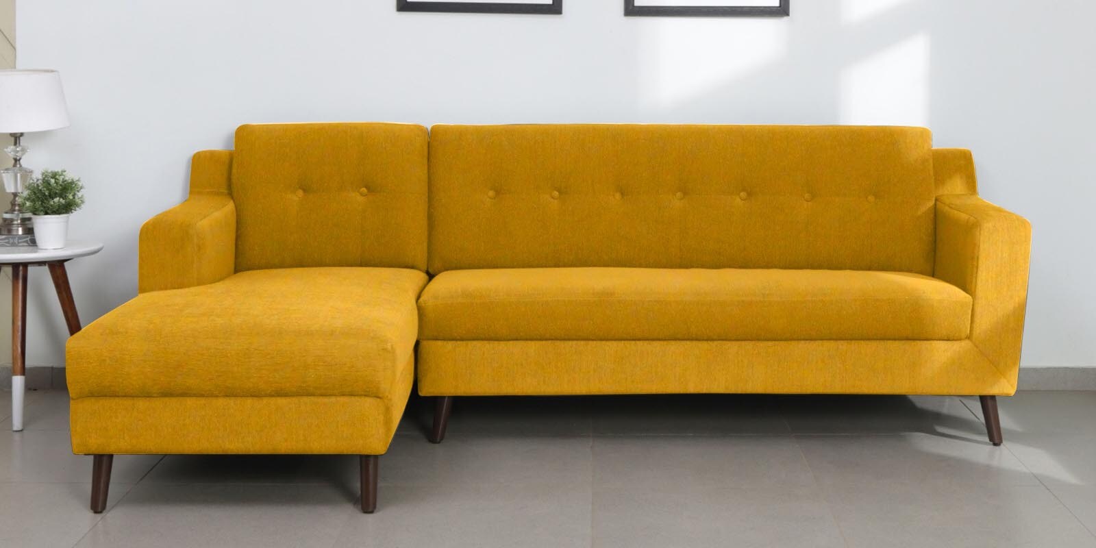 Buy Amanda Fabric RHS Sectional Sofa (3 + Lounger) In Mustard Yellow ...