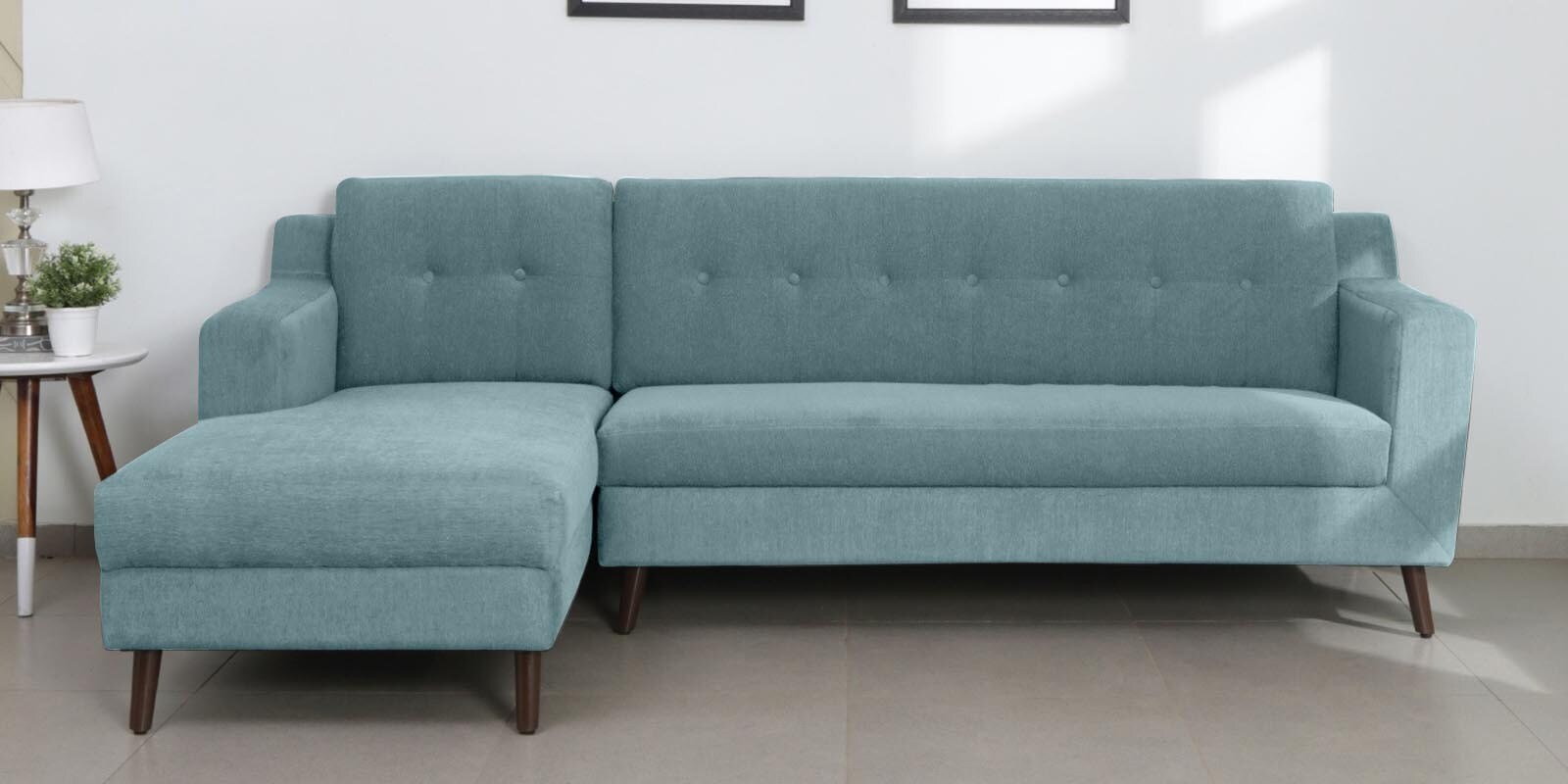 Amanda Fabric Fabric RHS Sectional Sofa (3 + Lounger) In Powder Blue Colour
