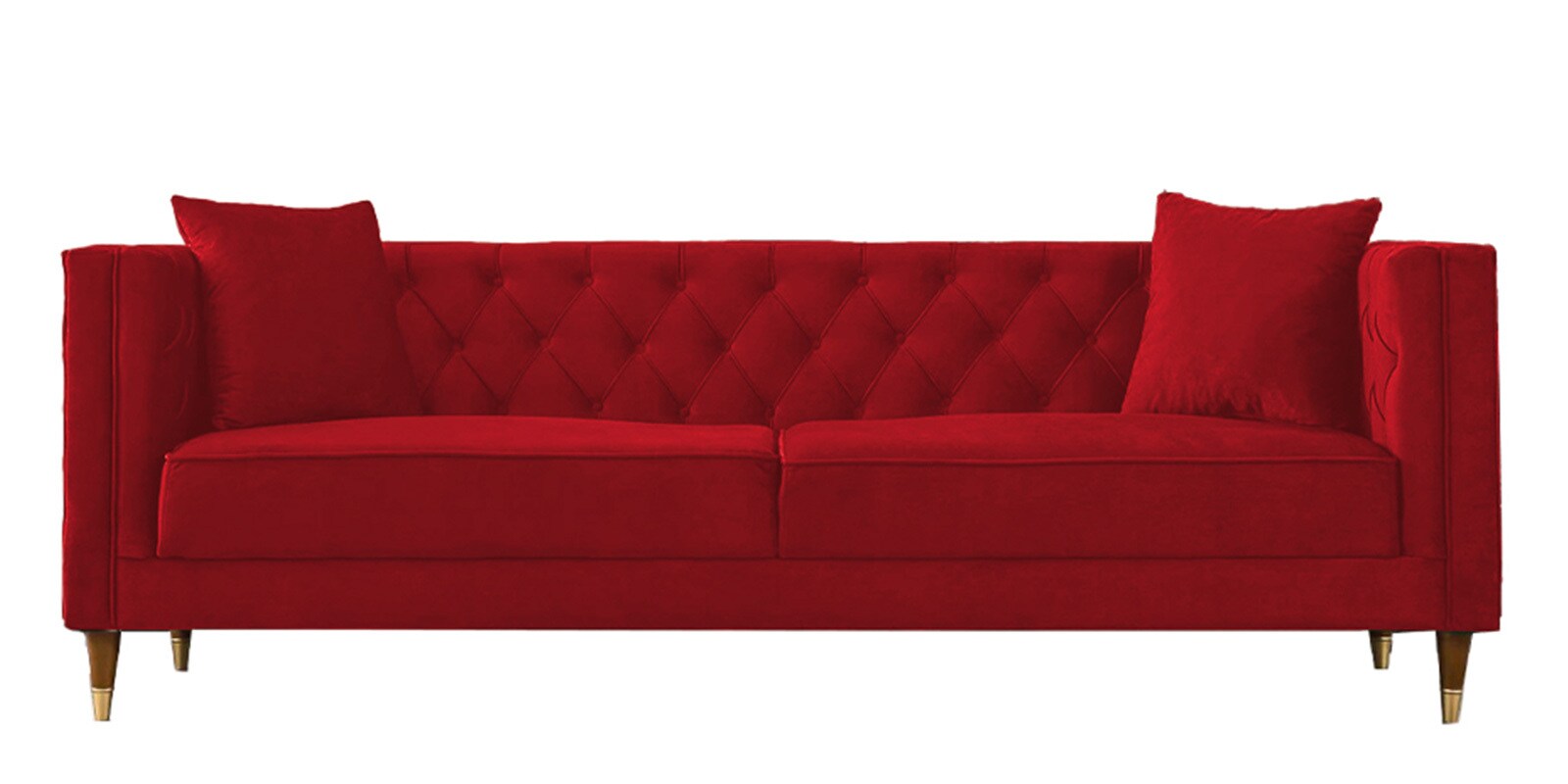 Buy Amber Velvet 3 Seater Sofa in Red Colour at 34 OFF by Home