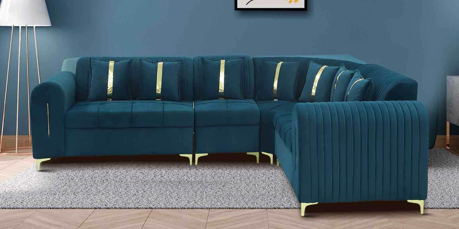 Amber LHS Sectional 6 Seater Sofa In Teal Green Color