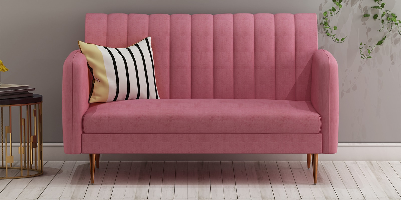 Amour Velvet 2 Seater Sofa In Blush Pink