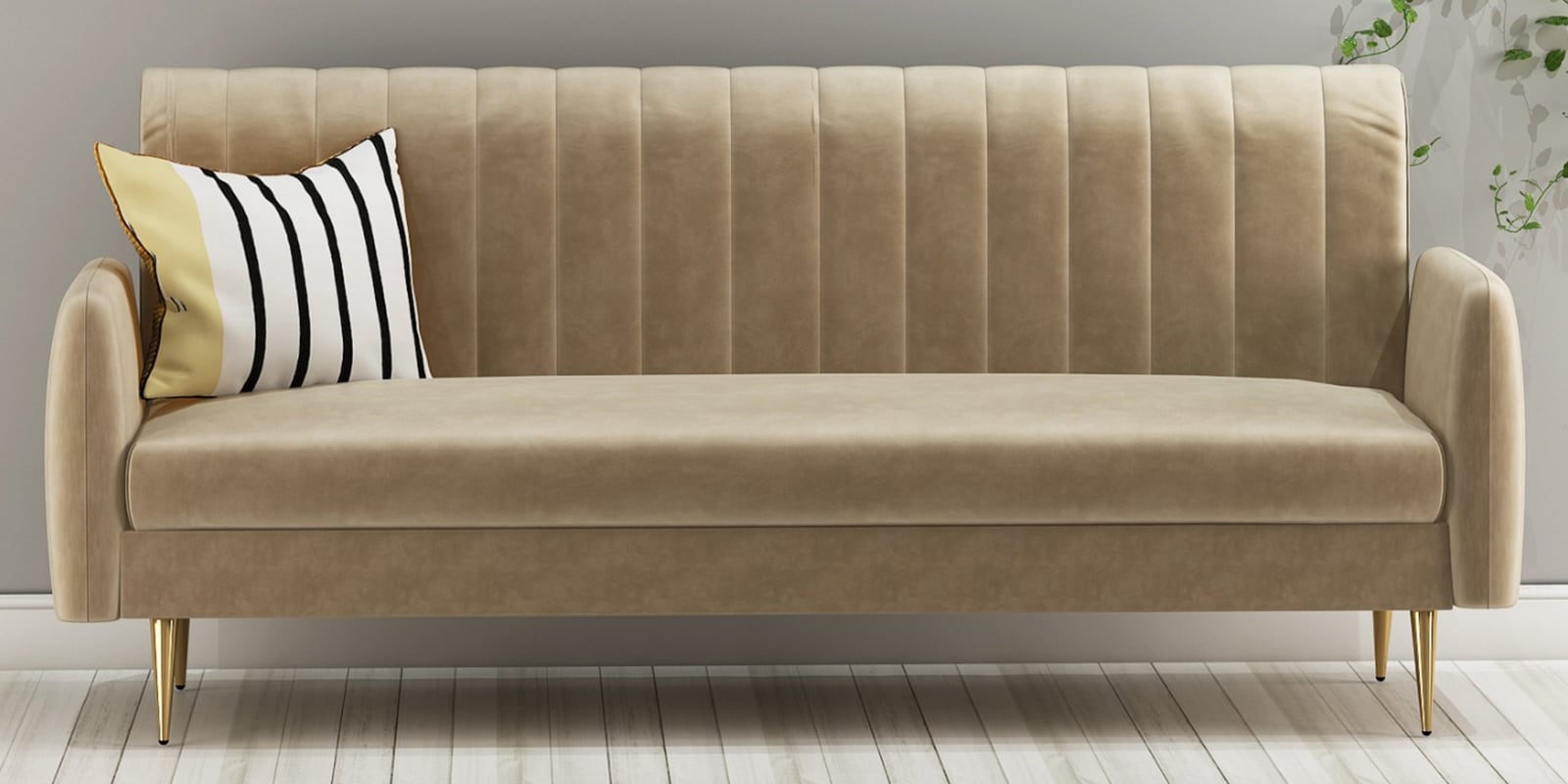 Buy Amour Velvet 3 Seater Sofa In Beige Colour at 26 OFF by Woodbuzz