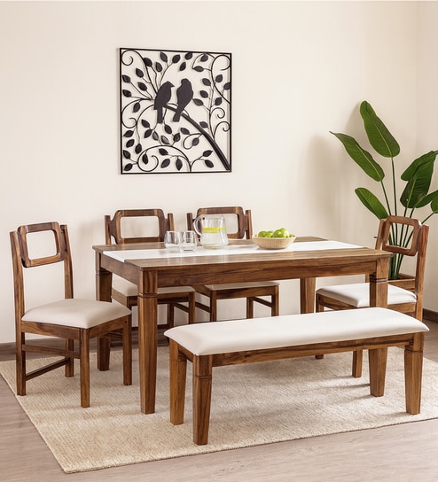 Amalfi Sheesham Wood 6 Seater Dining Set In Provincial Teak Finish With Bench