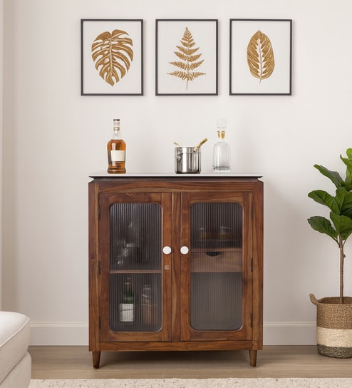 Amalfi Sheesham Wood Bar Cabinet In Provincial Teak Finish