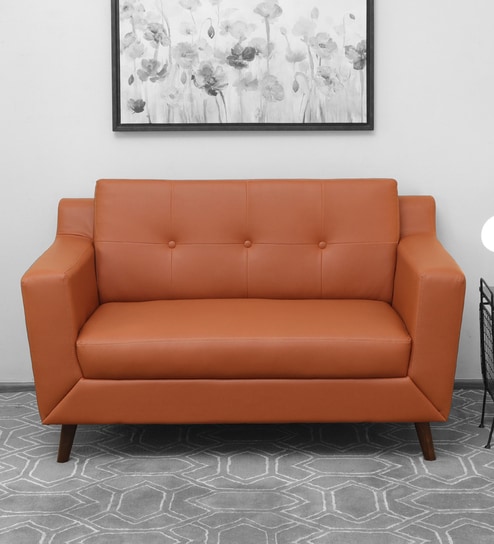 Amanda Leatherette 2 Seater Sofa In Tan Colour