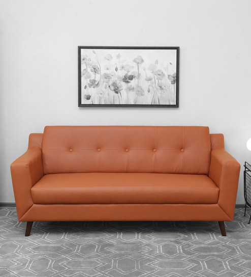 Amanda Leatherette 3 Seater Sofa In Tan Colour