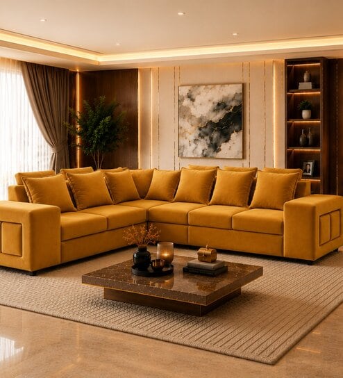 Amanda 6 seater Corner Sofa In Mustard Color