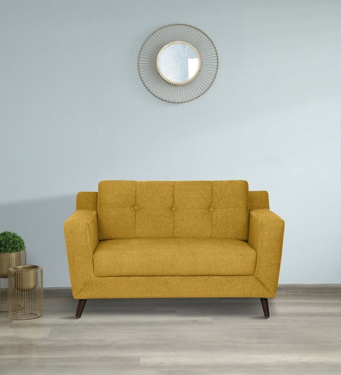 Amanda Fabric 2 Seater Sofa In Camel Yellow Colour