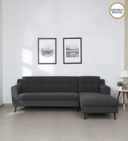 Amanda Fabric LHS Sectional Sofa (3 + Lounger) In Charcoal Grey Colour