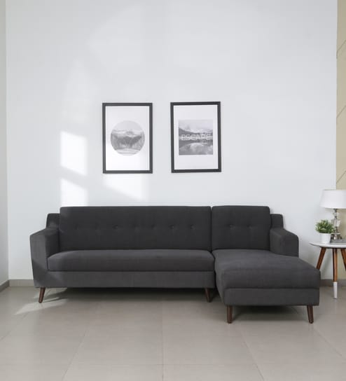 Amanda Fabric LHS Sectional Sofa (3 + Lounger) In Charcoal Grey Colour
