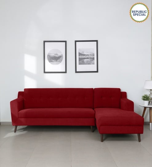 Amanda Fabric LHS Sectional Sofa (3 + Lounger) In Garnet Red Colour