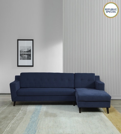 Amanda Fabric LHS Sectional Sofa (3 + Lounger) In Navy Blue Colour