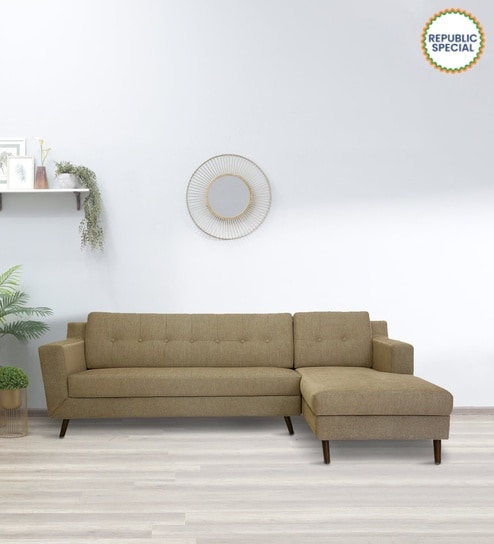 Amanda Fabric LHS Sectional Sofa (3 + Lounger) In Sandy Brown Colour