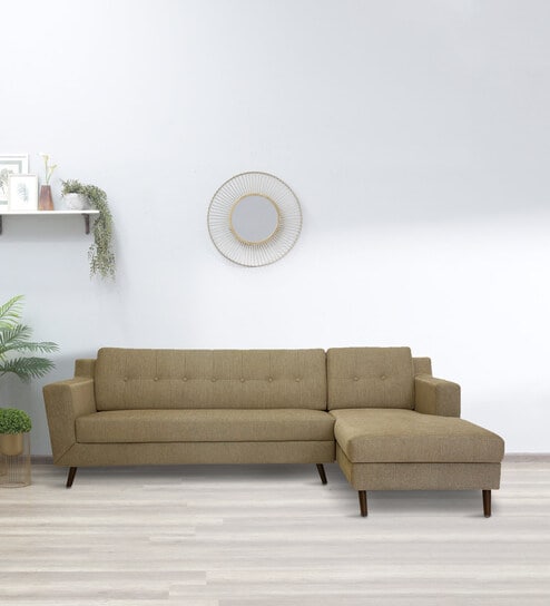 Amanda Fabric LHS Sectional Sofa (3 + Lounger) In Sandy Brown Colour