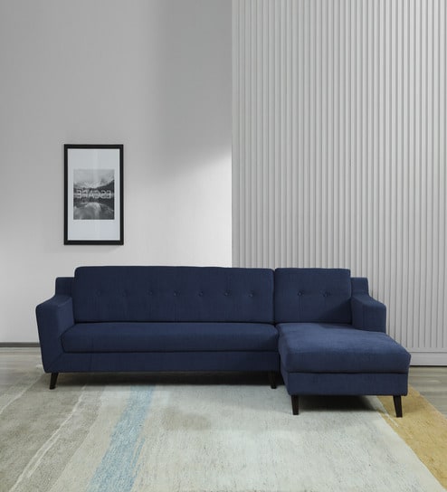 Amanda Fabric LHS Sectional Sofa (3 + Lounger) In Navy Blue Colour