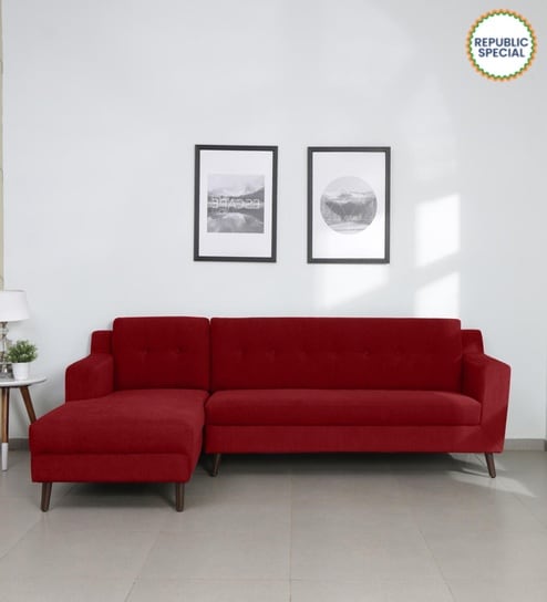 Amanda Fabric RHS Sectional Sofa (3 + Lounger) In Garnet Red Colour