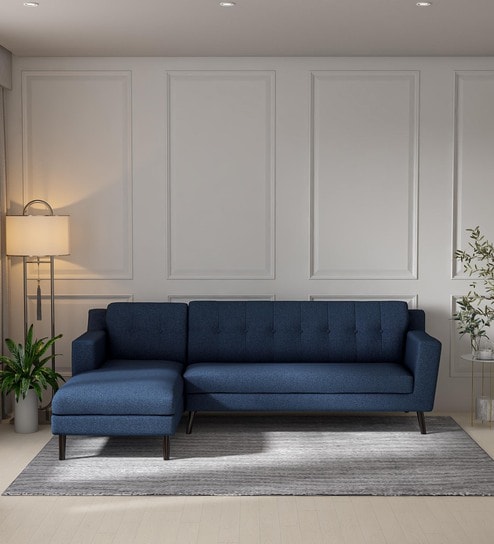 Amanda Fabric RHS Sectional Sofa (3 + Lounger) in Navy Blue Colour