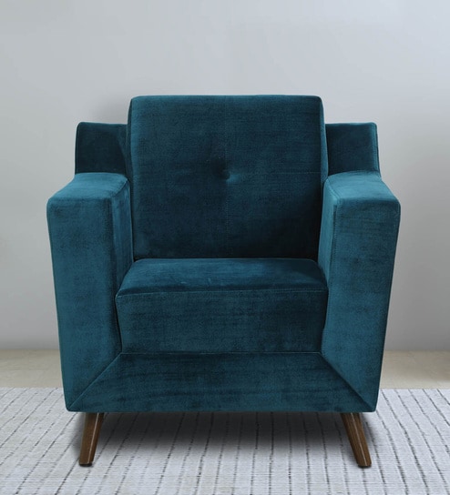 Amanda Velvet 1 Seater Sofa In Teal Blue Colour