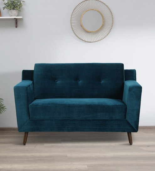 Amanda Velvet 2 Seater Sofa In Teal Blue Colour