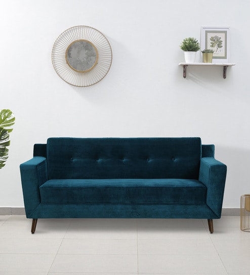 Amanda Velvet 3 Seater Sofa In Teal Blue Colour