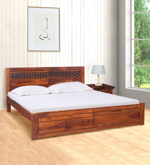 Buy Amara Acacia Wood King Size Bed In Honey Finish By Hometown