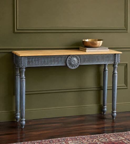 Amara Wooden Console Table In Blue Colour