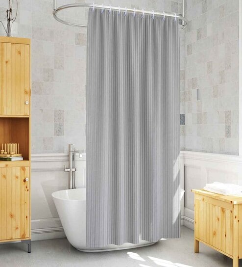 Grey PVC Striped 7ft Blackout Eyelet Shower Curtain (1pc)
