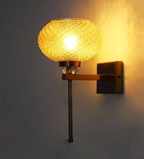 Amber Diamond Cut Glass Wall Light