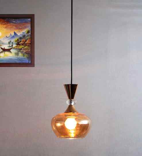 Amber Kachori Glass Pendant Light with Gold Finish