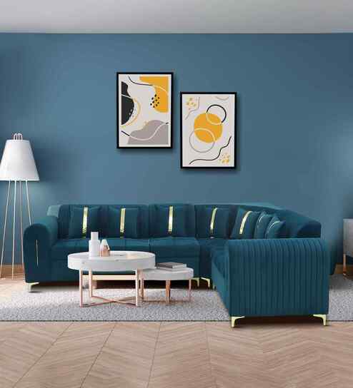 Amber LHS sectional 6 seater Sofa In Till Green/Nonshadeble valvet Color