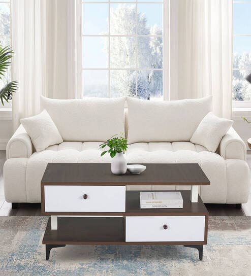 Ambra Coffee Table In Brown & White Finish with Drawers