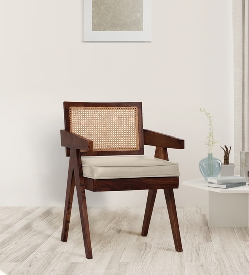 Ambro Sheesham Wood Arm Chair In Beige Color