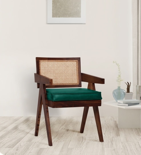 Ambro Sheesham Wood Arm Chair In Green Color