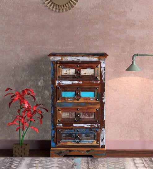 Buy Amerie Solid Wood Chest Of Drawers In Distress Finish By