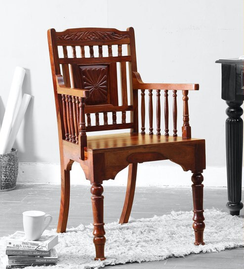 Buy Amherst Armchair In Honey Oak Finish By Amberville Online Wooden Armchairs Chairs Furniture Pepperfry Product