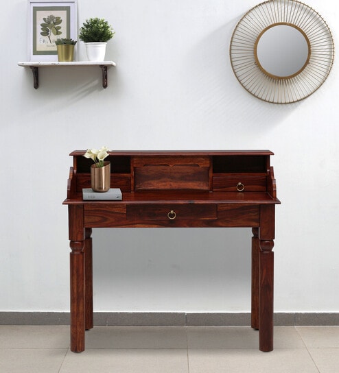Amigo Sheesham Wood Writing Table in Scratch Resistant Honey Oak Finish
