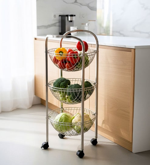 Amol Stainless Steel 3 Basket U shaped Kitchen Trolley