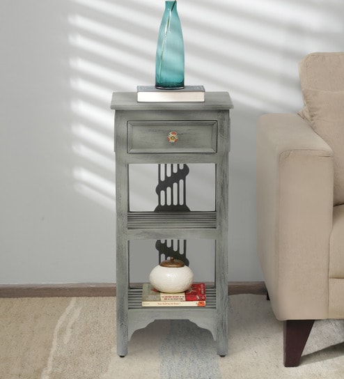 Amory Sheesham Wood End Table In Rustic Grey Finish