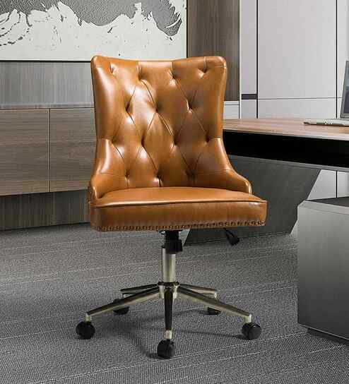 Amparo Leatherette Guest Chair In Tan Colour